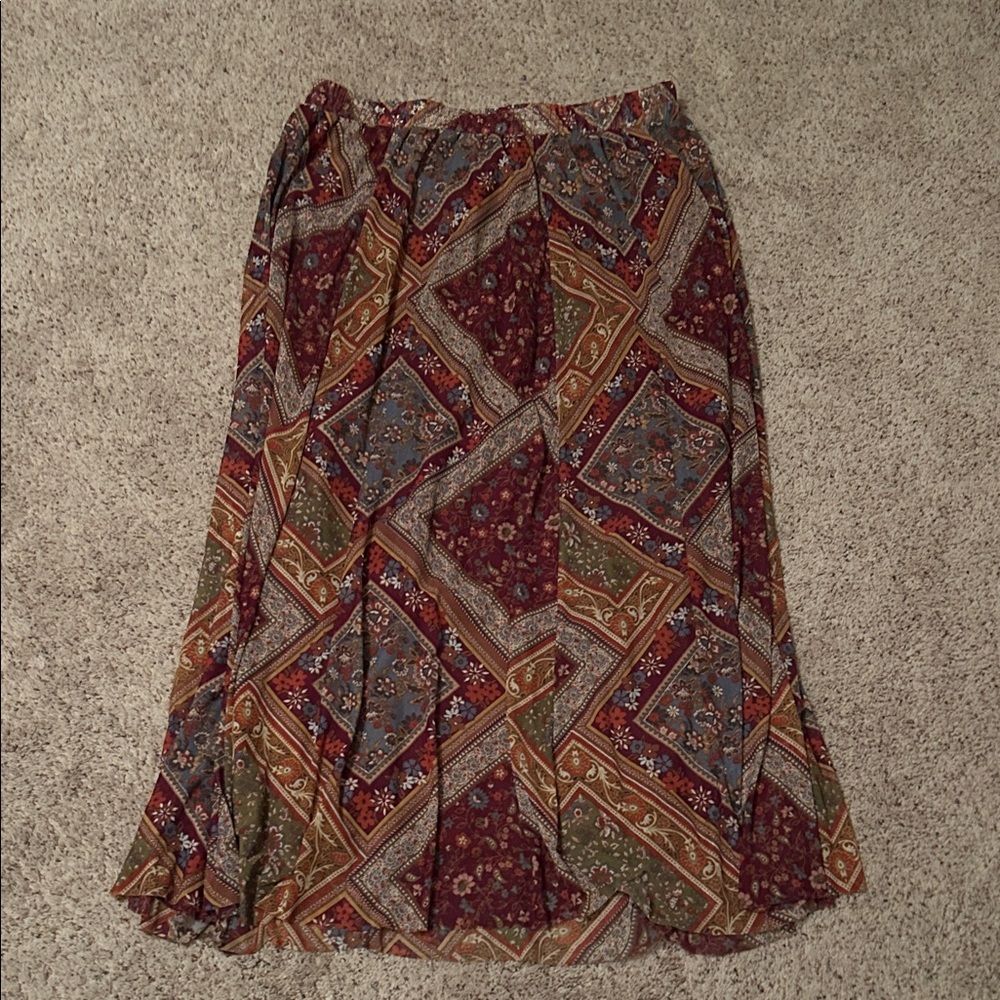 Vintage-Inspired Patchwork A-Line Skirt Elastic Waistband Fully Lined Size L